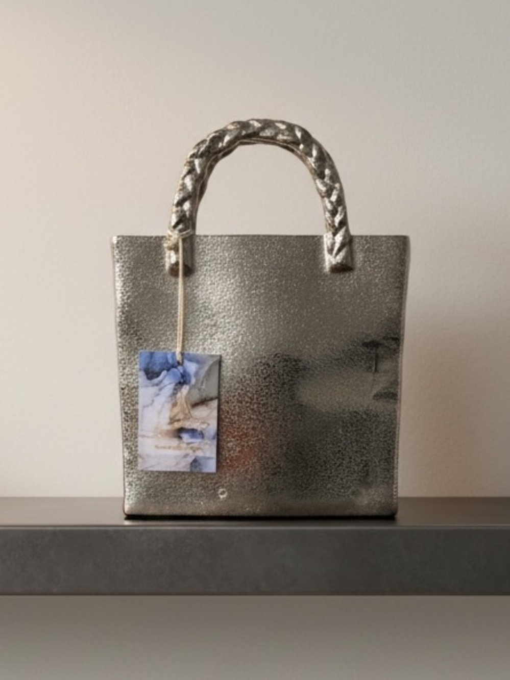 Metallic Silver Structured Tote Handbag Bag decor
New
Made India